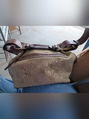 Dooney & Bourke Red Canvas Shoulder Bag with Brown Leather Tag